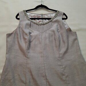 Jaques Vert Mermaid Midi Evening Dress Size 22 Silver Taffeta Satin Lined